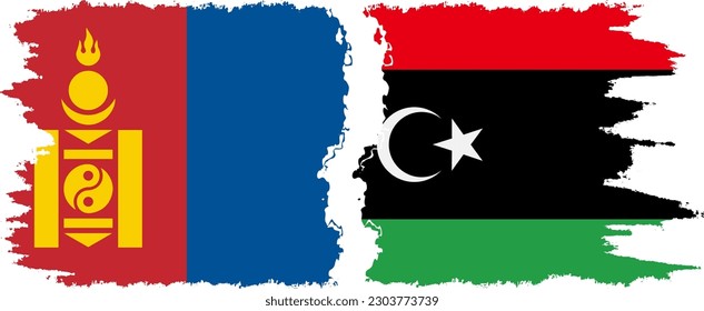 Verbindung zwischen Libyen und der Mongolei mit Grunge-Flaggen, Vektorgrafik