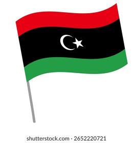 Bandeira nacional da Líbia salta com mastro