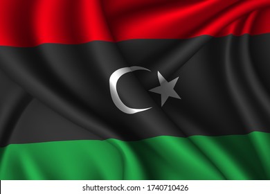 Libya national flag of silk. Vector fabric texture