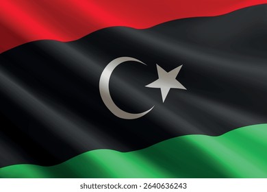 Libya national flag waving in the wind, realistic detailed silk texture