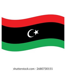 Libya National waving Flag Crescent Star on Black Central Stripe