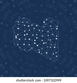 Libya network style country map. Posh space style, modern design for infographics or presentations.