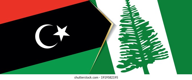 Libya and Norfolk Island flags, two vector flags symbol of relationship or confrontation.