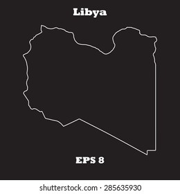Libya outline map, stroke. Name of country. Line style. Vector EPS8