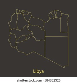 Libya outline,stroke of map with administrative division. Vector illustration