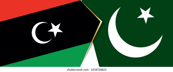 Banderas de Libia y Pakistán, dos banderas vectoriales símbolo de relación o enfrentamiento.