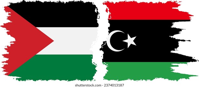 Libya and Palestine grunge flags connection, vector