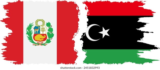 Libya and Peru grunge flags connection, vector