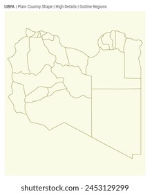 Mapa del país libio. Detalles altos. Estilo de regiones de esquema. Forma de Libia. Ilustración vectorial.