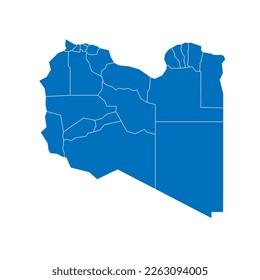 Libya political map of administrative divisions - districts. Solid blue blank vector map with white borders.