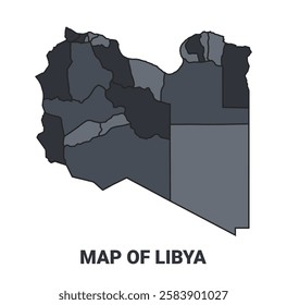 Libya political map border of regions outline vector set