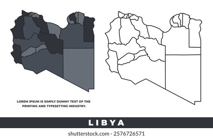 Libya political regions black color outline map set