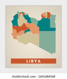 Libya poster. Map of the country with colorful regions. Shape of Libya with country name. Captivating vector illustration.