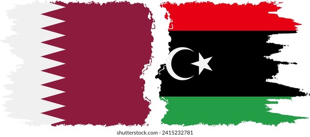 Libya and Qatar grunge flags connection, vector
