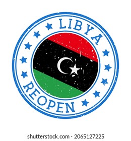 Libya Reopening Stamp. Round badge of country with flag of Libya. Reopening after lockdown sign. Vector illustration.