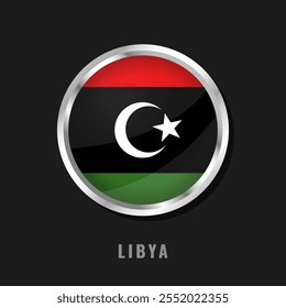 Libya round framed national flag. Circular glossy flag of Libya.