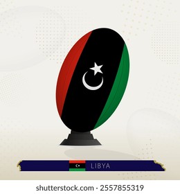 Libya Rugby Ball on Rugby Kicking Tees with Modern Design. Illustration perfect for sports, national pride, and rugby-related projects.