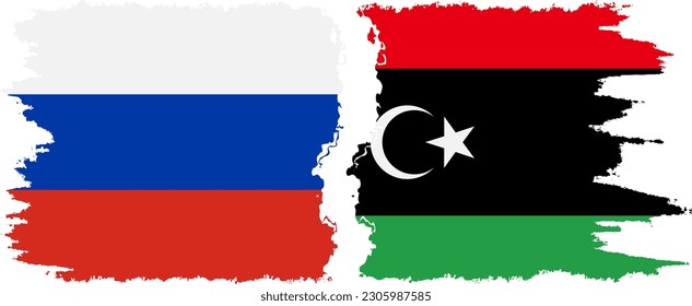 Verbindung zwischen Libyen und Russland mit Grunge-Flaggen, Vektorgrafik
