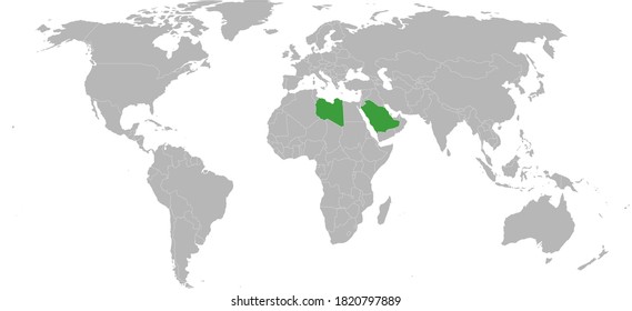 Libya, Saudi Arabia countries isolated on world map. Gray background. Business concepts and Travel backgrounds.