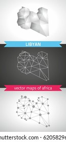 Libya set of grey and silver mosaic 3d polygonal maps. Graphic vector triangle geometry outline shadow perspective maps