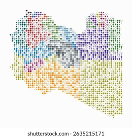 Libia, forma de la construcción del país de células de color. Mapa de estilo digital de la Libia sobre fondo blanco. Bloques circulares de tamaño Pequeño. Una Ilustración vectorial increíble.