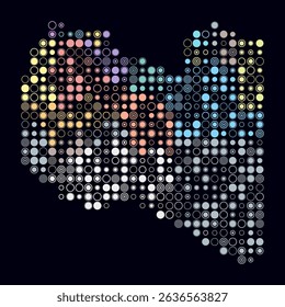 Libya, shape of the country build of colored cells. Digital style map of the Libya on dark background. Large size circle blocks. Classy vector illustration.