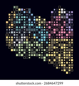 Líbia, forma do país... construção de células coloridas. Mapa de estilo digital da Líbia sobre fundo escuro. Blocos quadrados grandes. Ilustração vetorial abstrata.