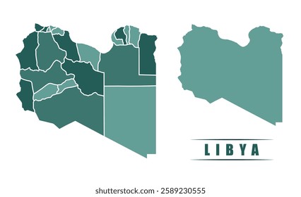 Libya simple flat political map with states border