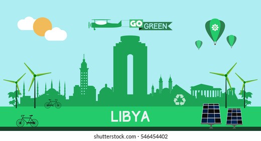 Libya skyline silhouette flat design vector, green city concept