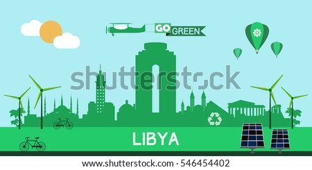 Libya skyline silhouette flat design vector, green city concept
