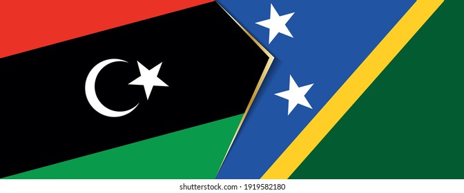 Libya and Solomon Islands flags, two vector flags symbol of relationship or confrontation.
