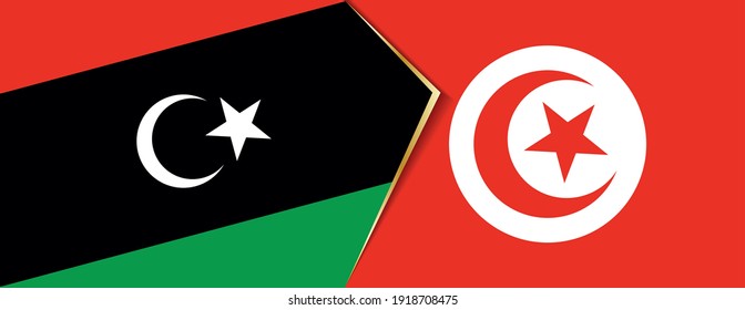 Libya and Tunisia flags, two vector flags symbol of relationship or confrontation.