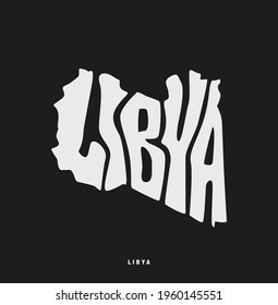 Libya typographic map in English. Libya lettering map.