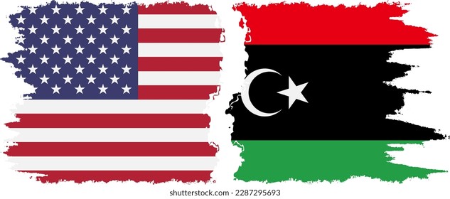 Libya and USA grunge flags connection, vector
