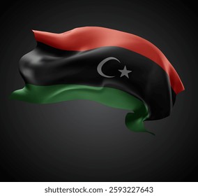 Libya, vector 3d flag with waves on a black background