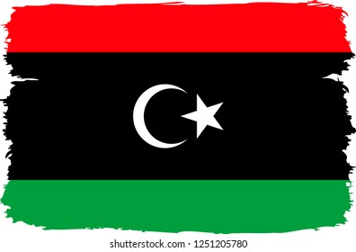 Libya vector grunge brush stroke with  national flag and contour map. 