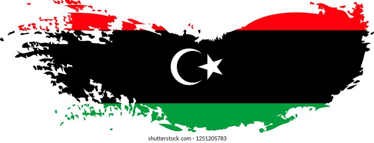 Libya vector grunge brush stroke with  national flag and contour map. 