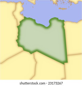 Libya, vector map, with borders of surrounding countries. 5 named layers, fully editable.