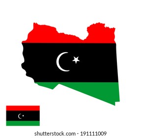 Libya vector map and flag isolated on white background. High detailed silhouette illustration.