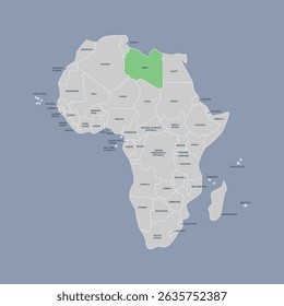 Libya vector map silhouette isolated on Africa map. Editable vector map of Africa. 