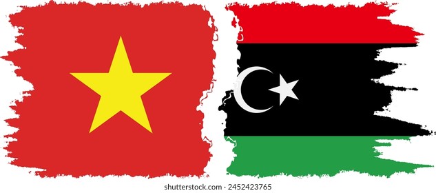 Libya and Vietnam grunge flags connection, vector