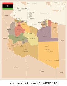 Libya - vintage map and flag - High Detailed Vector Illustration