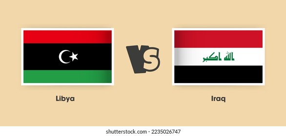 Libya vs Iraq flags placed side by side. Creative stylish national flags of Libya vs Iraq with background