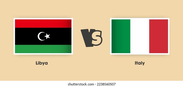 Libya vs Italy flags placed side by side. Creative stylish national flags of Libya vs Italy with background