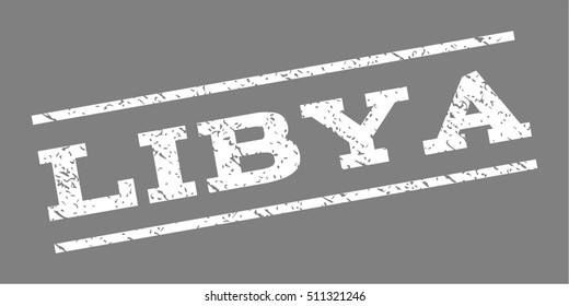 Libya watermark stamp. Text tag between parallel lines with grunge design style. Rubber seal stamp with dirty texture. Vector white color ink imprint on a gray background.