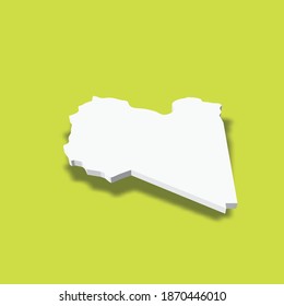 Libya - white 3D silhouette map of country area with dropped shadow on green background. Simple flat vector illustration.