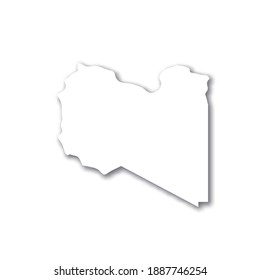 Libia - mapa blanco de silueta 3D de área de país con sombra caída sobre fondo blanco. Simple ilustración vectorial plana.
