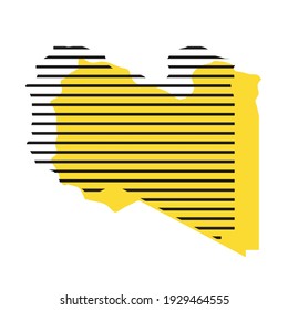 Libya - yellow country silhouette with shifted black stripes. Memphis Milano style design. Slimple flat vector map.