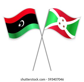 Libyan and Burundian crossed flags. Libya combined with Burundi isolated on white. Language learning, international business or travel concept.