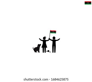 Libyan children with national flag of libya, future of libya concept, sign symbol background, vector illustration.